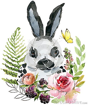 Cartoon rabbit collection. forest animal illustration. cute watercolor hare Cartoon Illustration