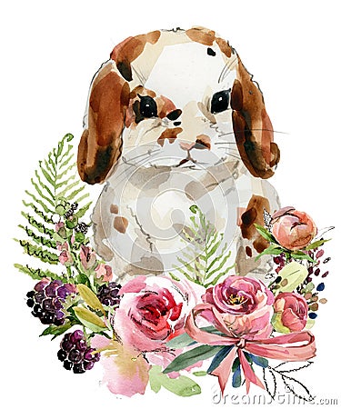 Cartoon rabbit collection. forest animal illustration. cute watercolor hare Cartoon Illustration