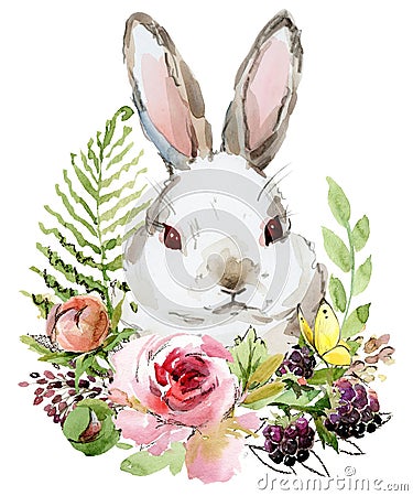 Cartoon rabbit collection. forest animal illustration. cute watercolor hare Cartoon Illustration