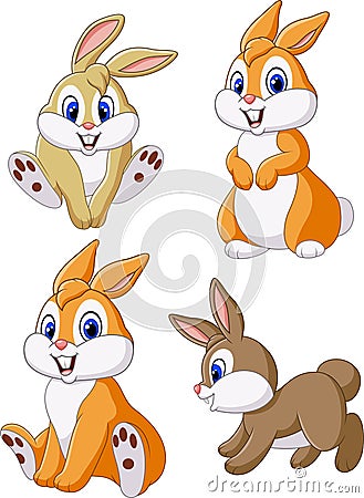 Cute bunny collection set isolated on white background Vector Illustration