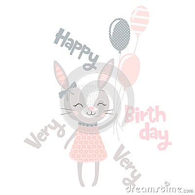 Cute bunny girl print. Sweet rabbit baby Vector Illustration