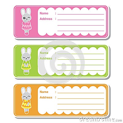 Cute bunny girls on colorful background suitable for kid address label design Vector Illustration