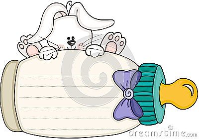 Cute bunny with label baby milk bottle Vector Illustration