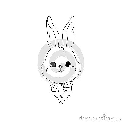Cute bunny line art portrait. Simple hipster rabbit drawing Vector Illustration