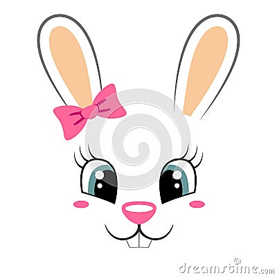 Cute bunny with pink bow. Girlish print with rabbit face for t-shirt Vector Illustration