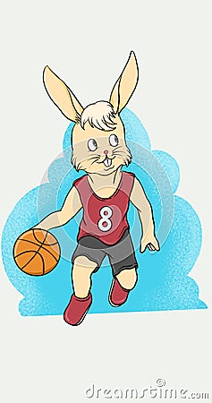cute bunny and playing basketball Stock Photo