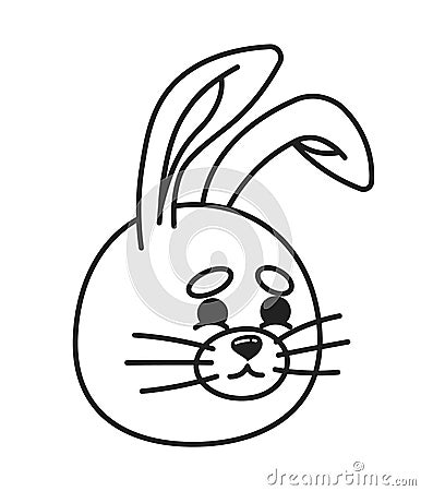 Cute bunny with relieved smile monochrome flat linear character head Vector Illustration