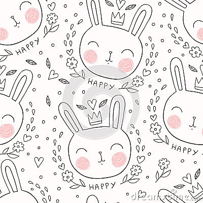 Cute Bunny Seamless Pattern Vector Illustration