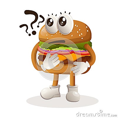 Cute burger asking questions Vector Illustration
