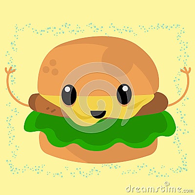 Cute Burger Flat Design Character Printable and Scalable Stock Photo