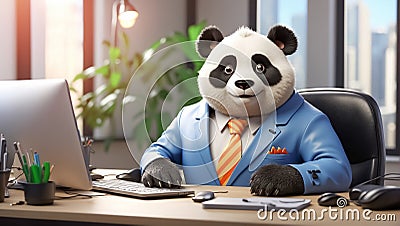 Cute business cartoon animal lion style panda career project idea creative comic job Stock Photo