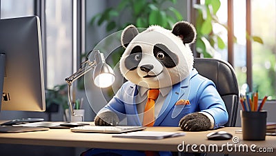 Cute business cartoon animal lion style panda career project workplace creative comic job Stock Photo