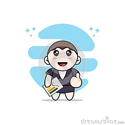 Cute business woman character holding a presentation results Vector Illustration