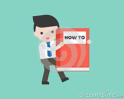 Cute Businessman or manager carrying how to big book, ready to u Vector Illustration