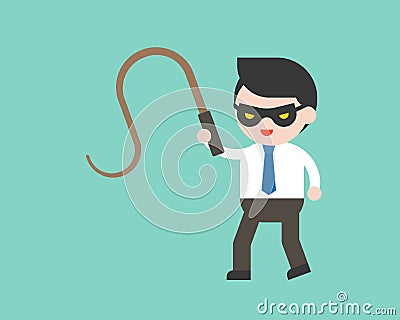 Cute Businessman or manager with mask and whip, ready to use character Vector Illustration