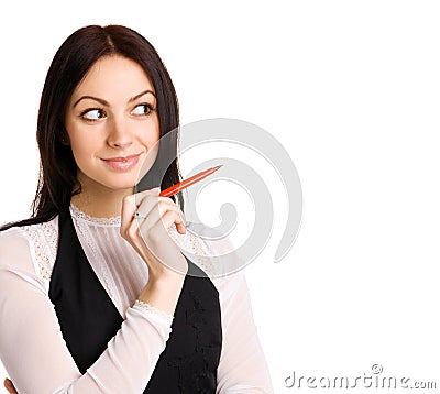 Cute businesswoman pointing with a marker Stock Photo