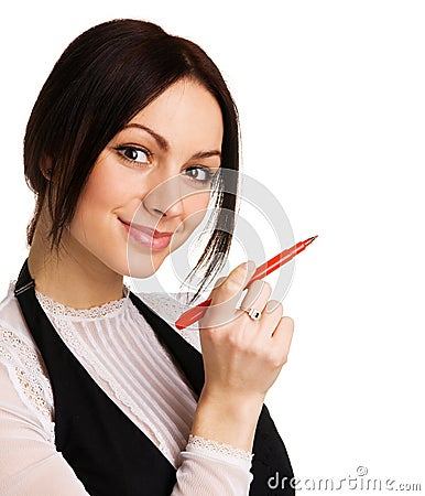 Cute businesswoman writing with a marker Stock Photo