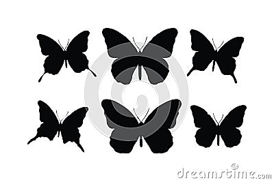 Cute butterflies flying silhouette collection. Butterfly silhouette bundle on a white background. Butterflies silhouette in Vector Illustration