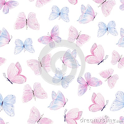 Cute butterflies hand drawn watercolor seamless pattern Cartoon Illustration