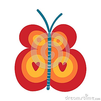 Cute butterfly with hearts, round shapes pattern Vector Illustration