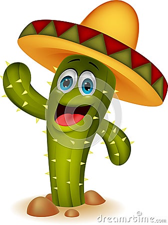 Cute cactus cartoon character Vector Illustration