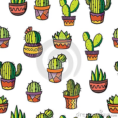 Contour cactus and succulent plant in flower pot on black background Stock Photo