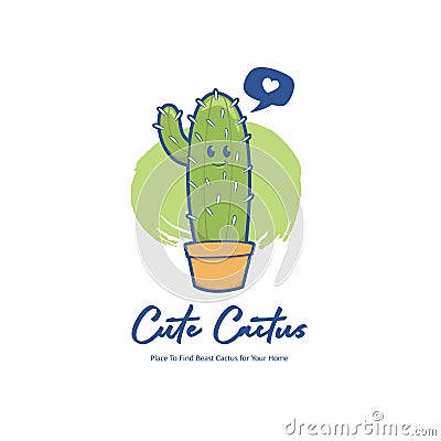 Cute cactus succulent store logo with cartoon style icon mascot template Vector Illustration