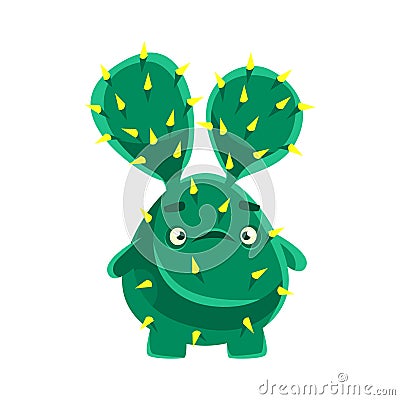 Cute cactus with a troubled face. Cartoon emotions character vector Illustration Vector Illustration