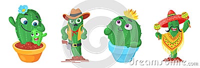 Cute cactus vector cartoon cacti illustration set Vector Illustration