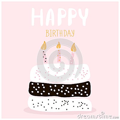 Cute cake with happy birthday wish. Greeting card template. Creative happy birthday background. Vector Illustration. Vector Illustration