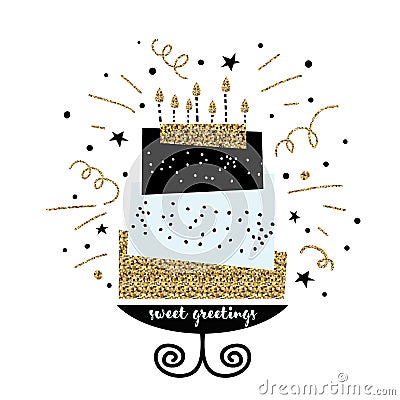 Cute cake with happy birthday wish. Modern greeting card template. Creative happy birthday background. Vector Illustration