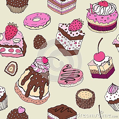 Cute cake. Seamless background. Vector Illustration