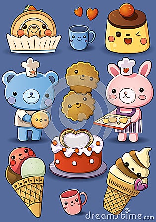 Cute Cakes and Ice Cream Vector Illustration