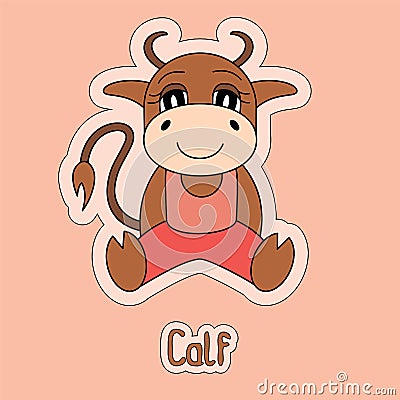 Cute calf, bull, cow, buffalo, ox, cartoon sticker, funny animal Stock Photo