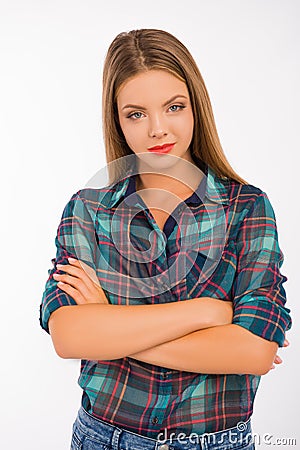 Cute calm and confident young woman in shirt Stock Photo