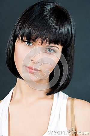 Cute calm symmetrical face of young slavic woman Stock Photo