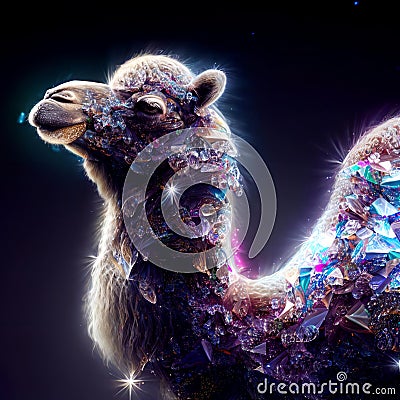 A cute Camel Adorned with Multicolored Crystals art Stock Photo