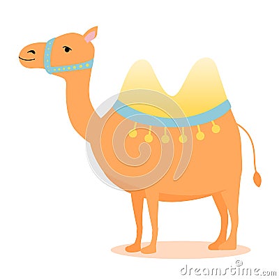 Cute camel in cartoon style with 2 humps. Vector Illustration