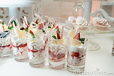 Cute candy bar with various candies and cakes. Wedding sweets Stock Photo