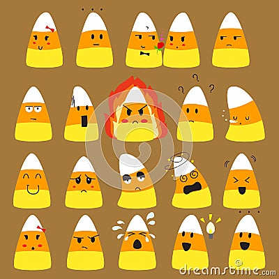 Cute Candy Corn Doodle Vector. Emoticons Collections Vector Illustration