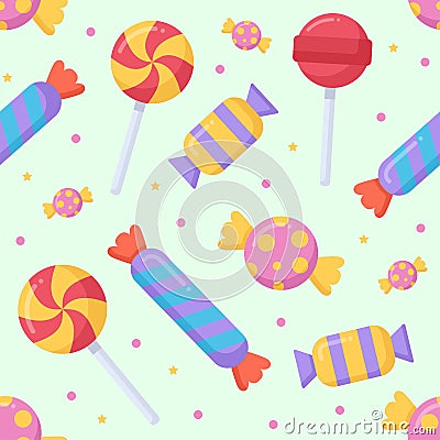 Cute candy and lolipop seamless pattern on a light background. Vector Illustration