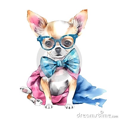 Cute Canine Chic: Styling Your Chihuahua with a Colorful Bandana and Glasses AI Generated Stock Photo