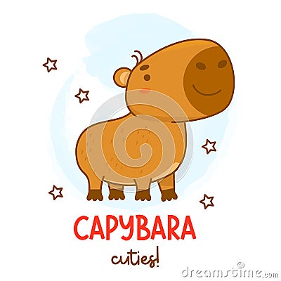 Cute capybara. Vector illustration. Funny animal character rodent for cards, design, t-shirt design, print, kids Vector Illustration