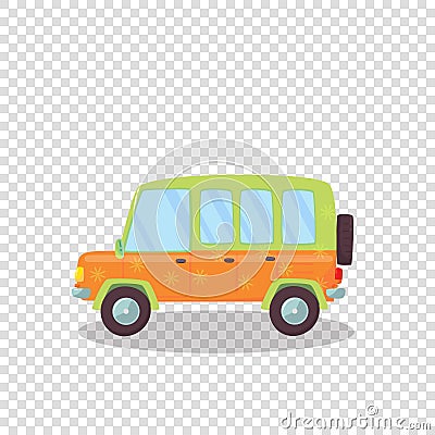 Cute Car with Flowers Ornament and Spare Wheel Vector Illustration