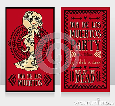 Cute card for dia de los muertos Vector Illustration