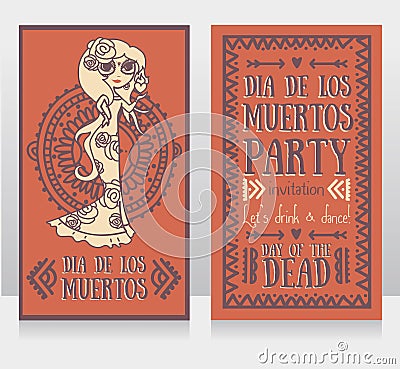 Cute card for dia de los muertos Vector Illustration