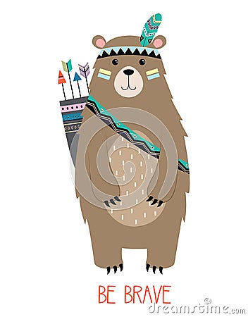 Cute card with tribal bear Vector Illustration