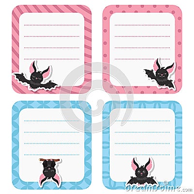Cute cards or stickers with bat. Vector Illustration