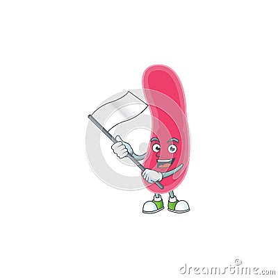 Cute caricature character of fusobacteria with a white flag Vector Illustration