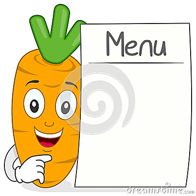 Cute Carrot Character with Blank Menu Vector Illustration